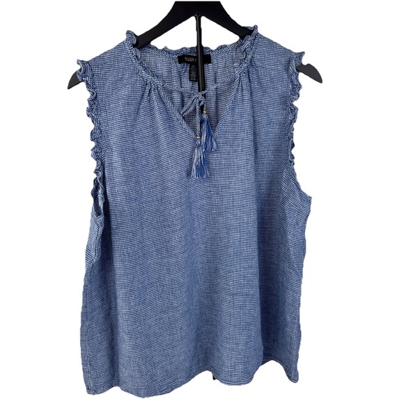 Ellen Tracy Tops - Ellen Tracy‎ Blouse Women's XL Blue & White Gingham Top Linen Blend Sleeveless